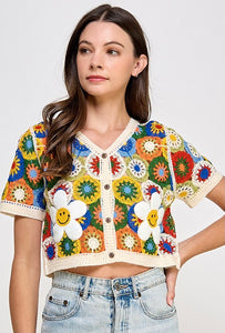 Floral Crochet Smiley SunFlower Top