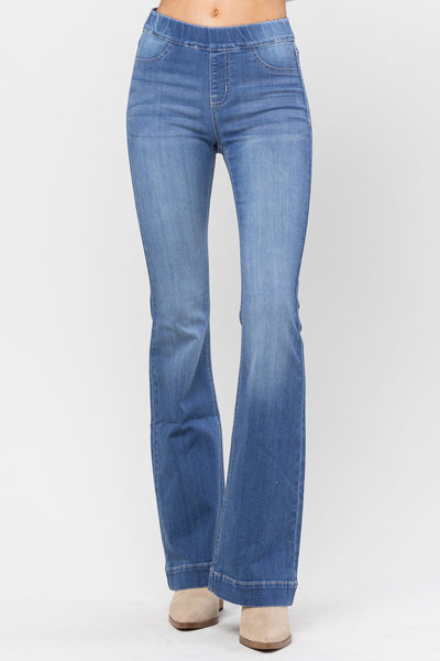 Stretch Light Denim Pull On Flare Denim Jeans