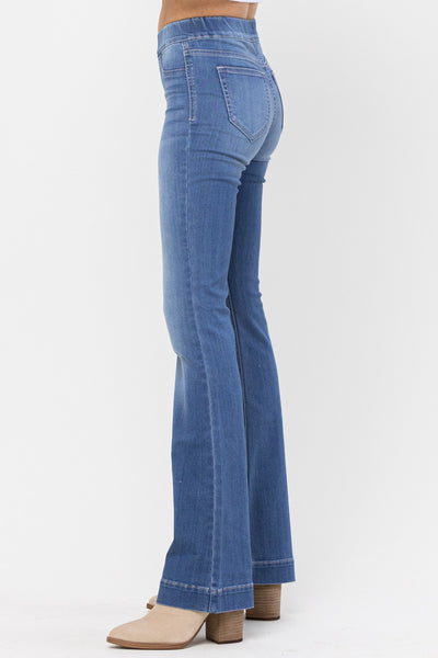 Stretch Light Denim Pull On Flare Denim Jeans