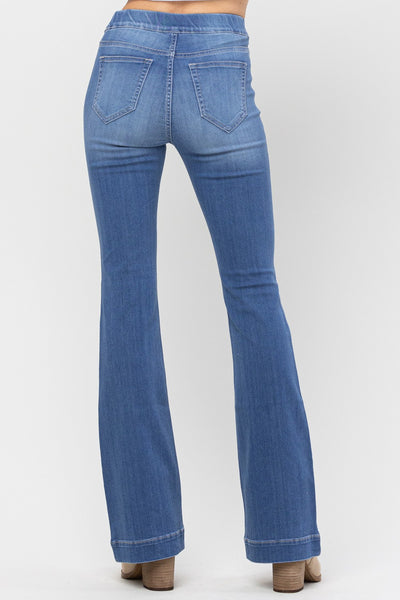 Stretch Light Denim Pull On Flare Denim Jeans