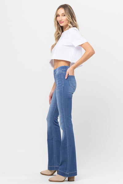 Stretch Light Denim Pull On Flare Denim Jeans