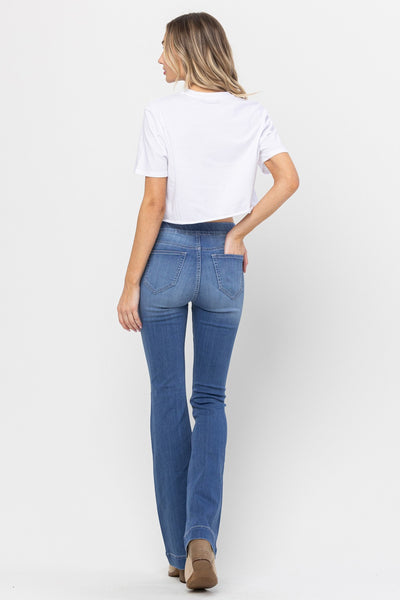 Stretch Light Denim Pull On Flare Denim Jeans