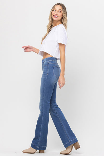 Stretch Light Denim Pull On Flare Denim Jeans
