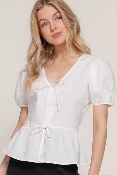 Poplin Puff Short Sleeve Top