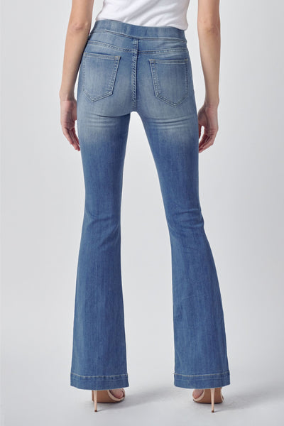Stretch Mid Rise Pull On Flare Denim Jeans