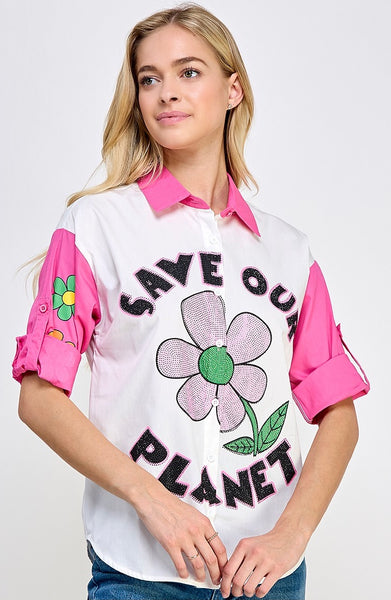 Save Our Planet Sparkle Button Down Shirt