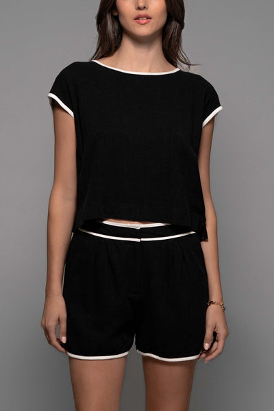 Contrast Trim Linen Shorts