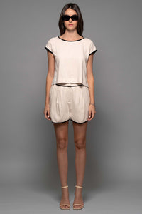 Contrast Trim Linen Shorts