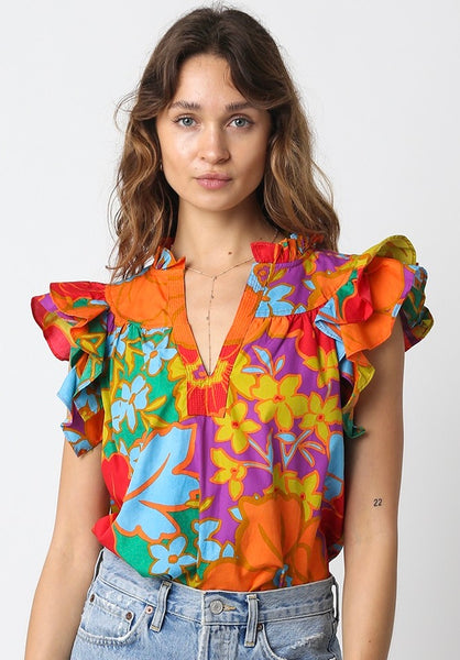 Ruffle Sleeve Floral Top