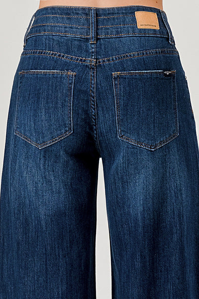 Stretch Mid Rise Wide Leg Raw Hem Jeans