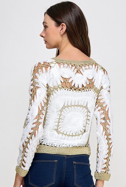 Long Sleeve Crochet Knit Cardigan
