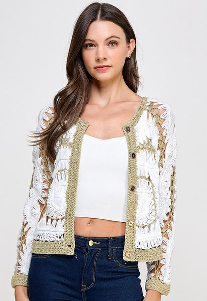 Long Sleeve Crochet Knit Cardigan