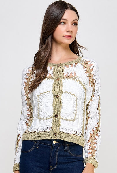 Long Sleeve Crochet Knit Cardigan