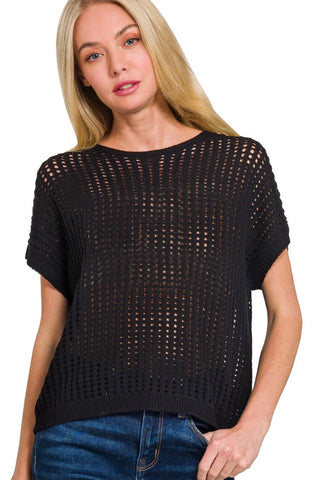 VISCOSE CROCHET KNIT SHEER HOLLOW SWEATER