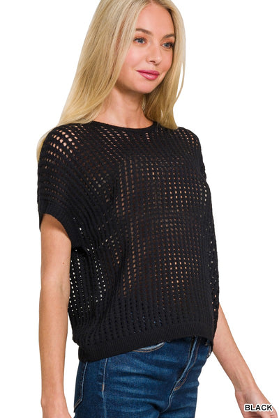 VISCOSE CROCHET KNIT SHEER HOLLOW SWEATER