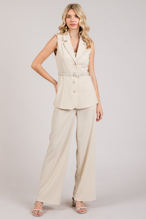 Twill Belted Tapered Long Blazer Vest