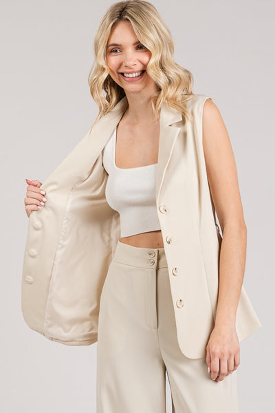 Twill Belted Tapered Long Blazer Vest