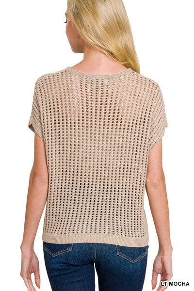 VISCOSE CROCHET KNIT SHEER HOLLOW SWEATER