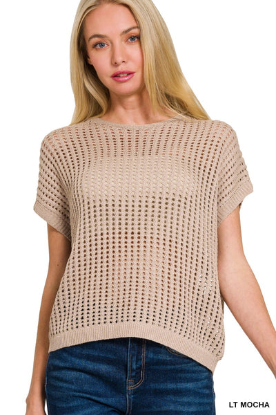 VISCOSE CROCHET KNIT SHEER HOLLOW SWEATER