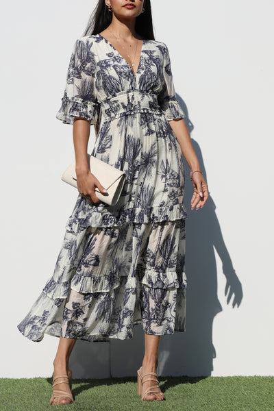 Resort Floral Kimono Sleeve Midi Dress