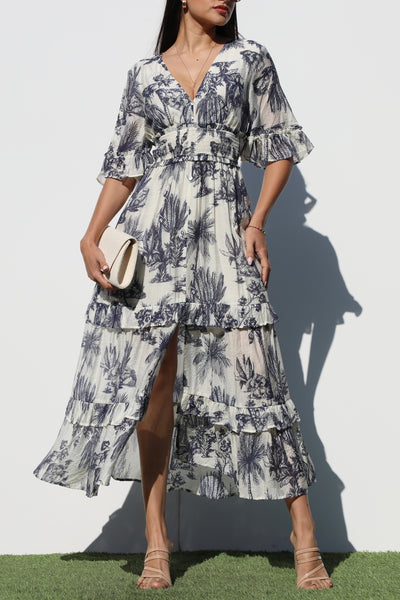 Resort Floral Kimono Sleeve Midi Dress