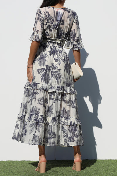 Resort Floral Kimono Sleeve Midi Dress