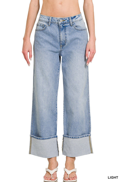 High Rise Cuffed Wide Leg Jeans