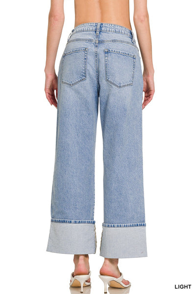 High Rise Cuffed Wide Leg Jeans