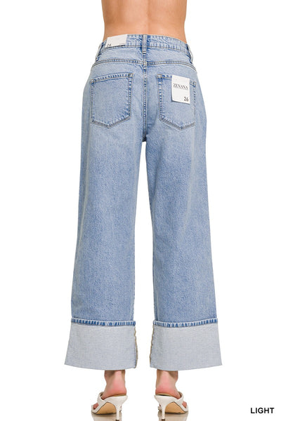 High Rise Cuffed Wide Leg Jeans