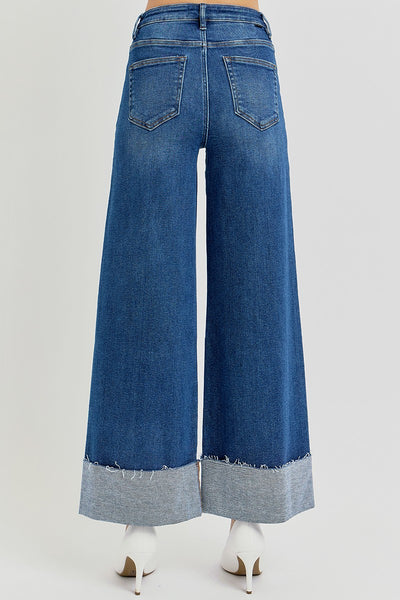Tummy Control High Rise Crop Wide Cuffed Jeans