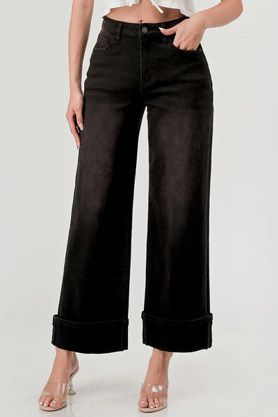 High Rise Cuffed Crop Wide Leg Jeans