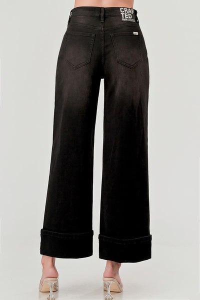 High Rise Cuffed Crop Wide Leg Jeans