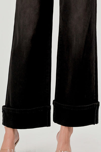 High Rise Cuffed Crop Wide Leg Jeans