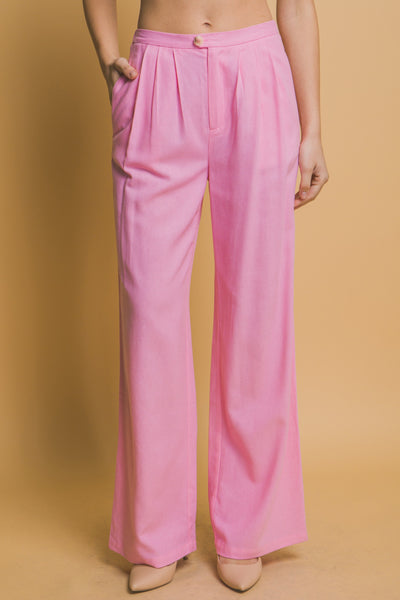 Wide-Leg Linen Blend Pleated Pants