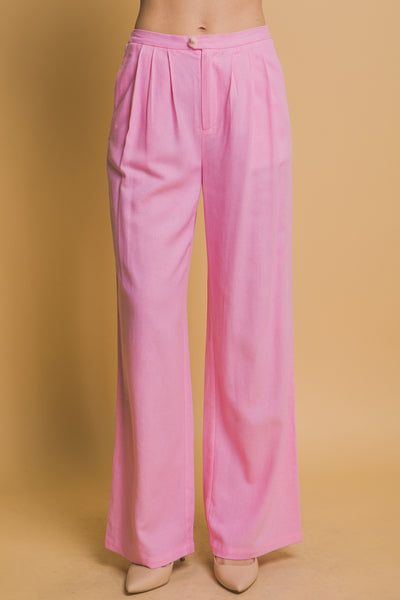 Wide-Leg Linen Blend Pleated Pants