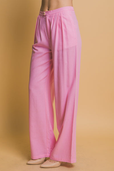 Wide-Leg Linen Blend Pleated Pants