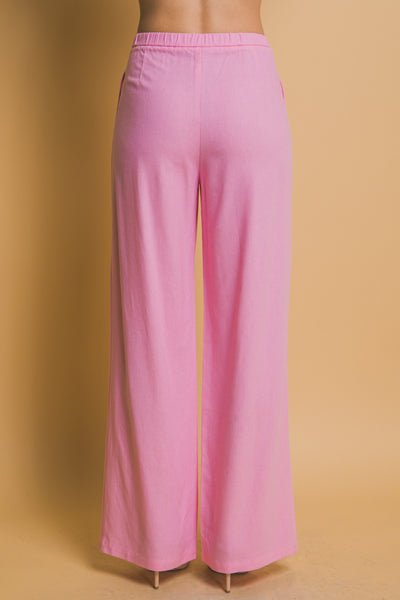 Wide-Leg Linen Blend Pleated Pants