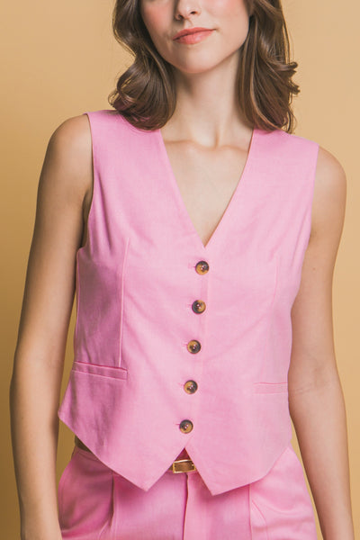 Linen Blend V-Neck Vest