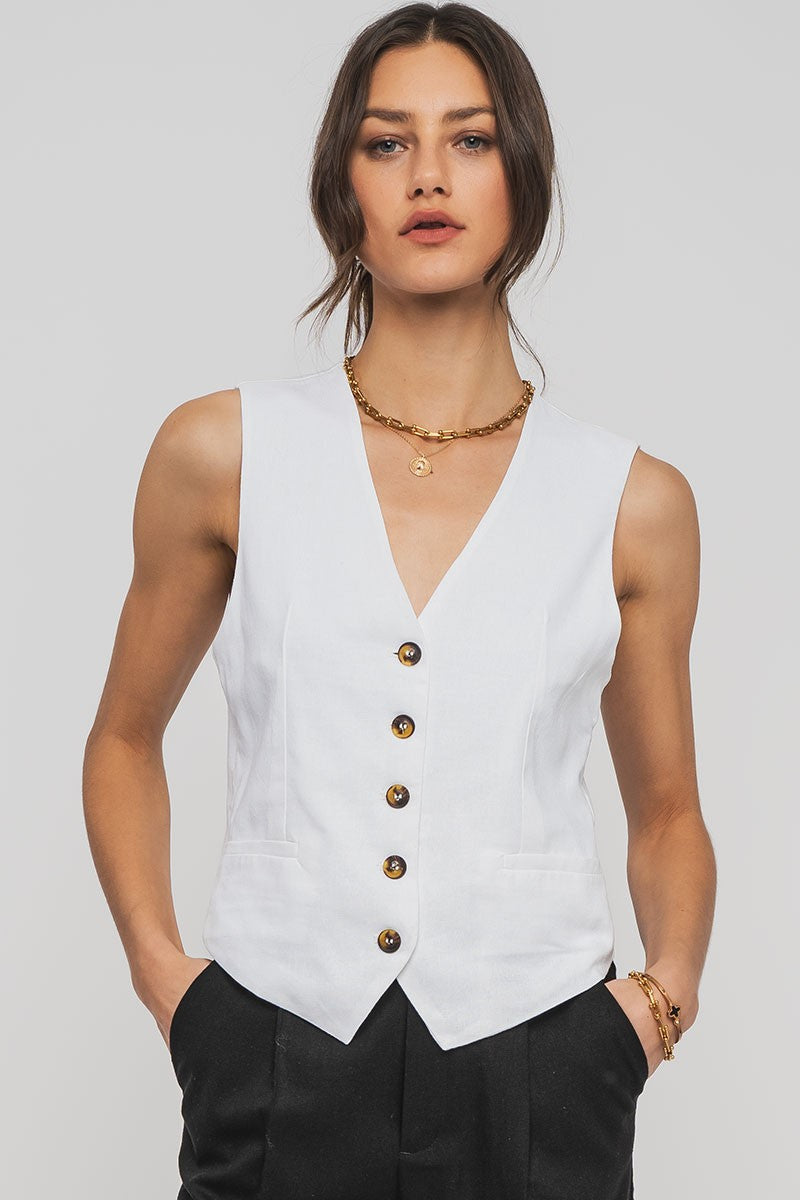 Linen Blend V-Neck Vest