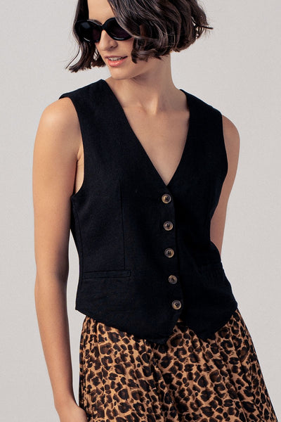 Linen Blend V-Neck Vest
