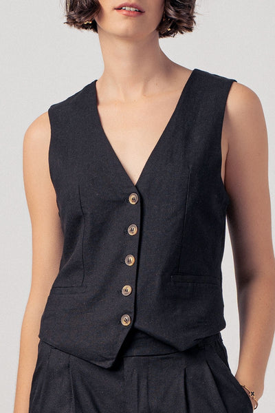 Linen Blend V-Neck Vest