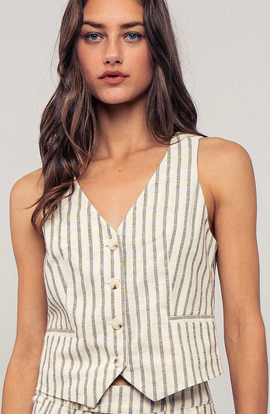Striped Linen Blend Vest