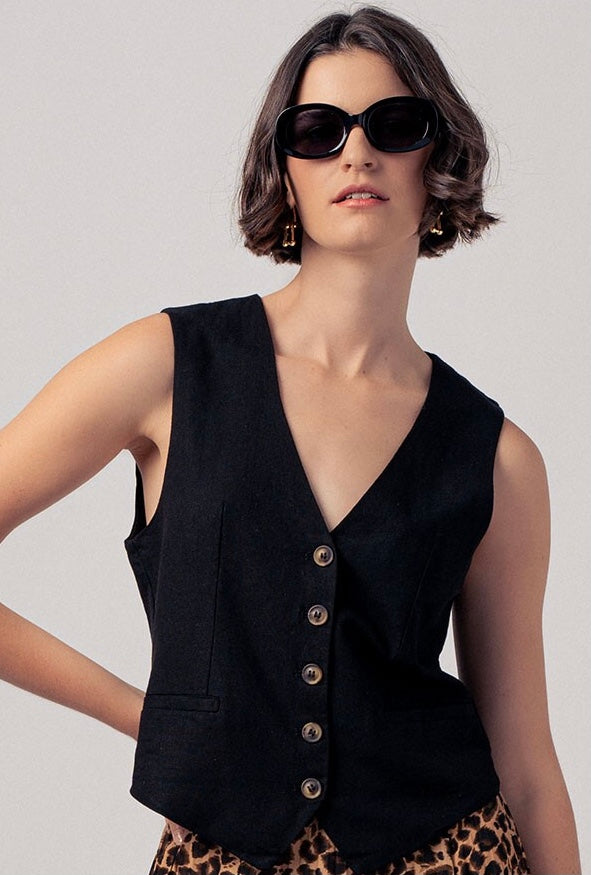 Linen Blend V-Neck Vest