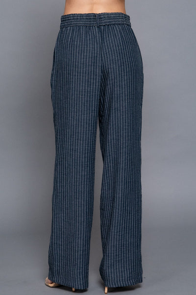 Straight Stripe Linen Effect Long Pants