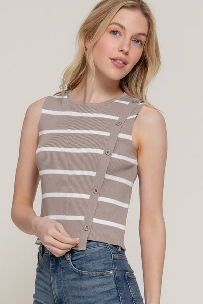 Sleeveless Striped Buttons Knit Top