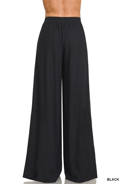 Pleated Linen Blend Wide Leg Pants