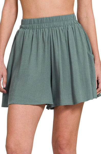 Linen Blend Elastic Waist Shorts