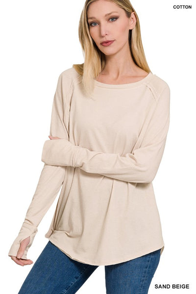 COTTON RAGLAN LONG SLEEVE THUMBHOLE TOP