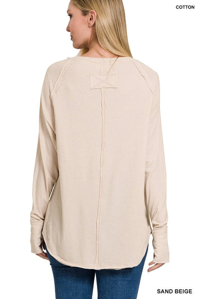 COTTON RAGLAN LONG SLEEVE THUMBHOLE TOP