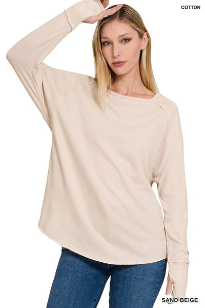 COTTON RAGLAN LONG SLEEVE THUMBHOLE TOP